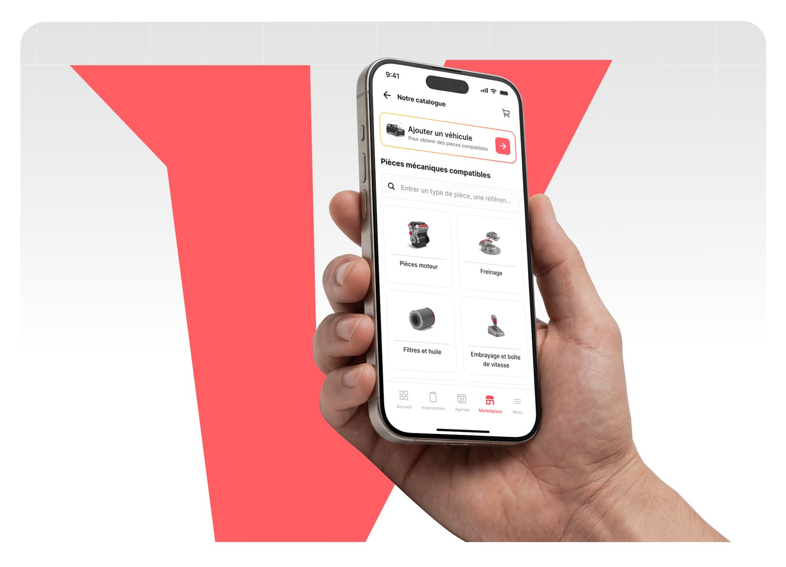 Le catalogue de pièces dans l'application Vroomly