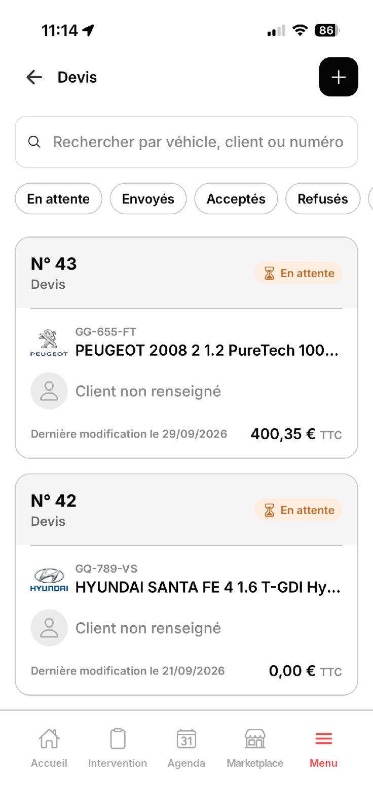 Suivi des devis dans l'application Vroomly