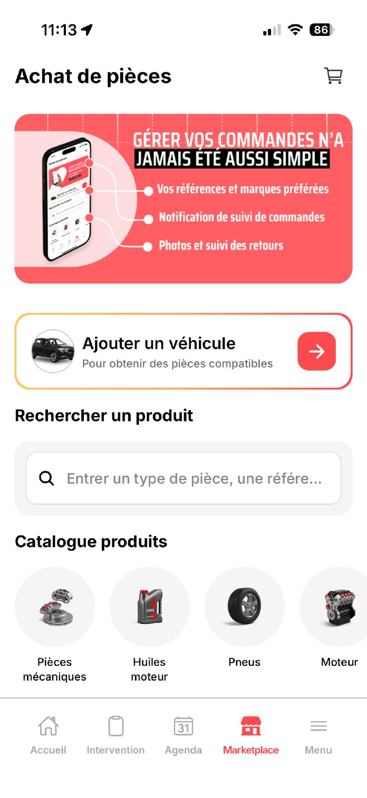 Achat de pièces dans l'application Vroomly
